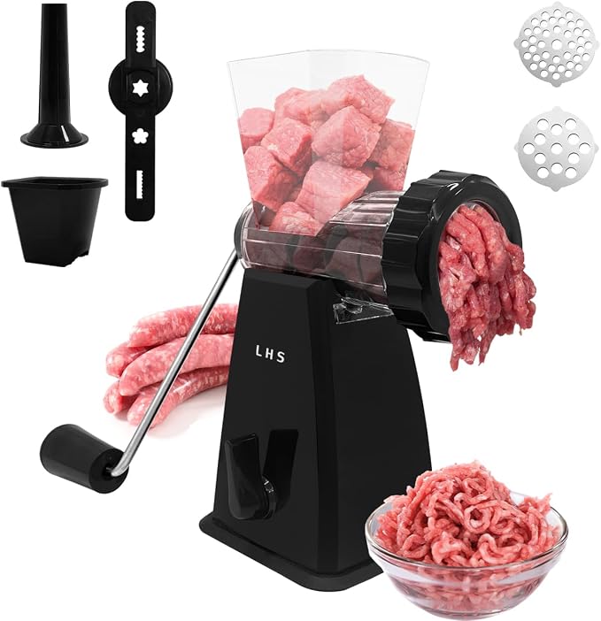 Manual Meat Grinder with Stainless Steel Blades Heavy Duty Powerful Suction Base for Home Use Fast and Effortless for All Meats-Black