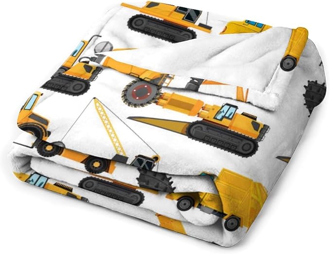 Excavators Construction Blanket Gifts for Yellow Trucks Lover 60 x 50 Inch for Teen,Excavators Trucks Fannel Fleece Throw Blanket Super Soft Throws Blanket for Bed Couch Sofa