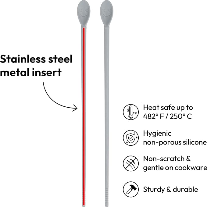 Carrotez Silicone Cooking Chopsticks, Long (12 inch) Reusable Chopsticks for Cooking, Heat Resistant, Non-Scratch, Gentle on Cookware, 1 pair - Cloud Grey