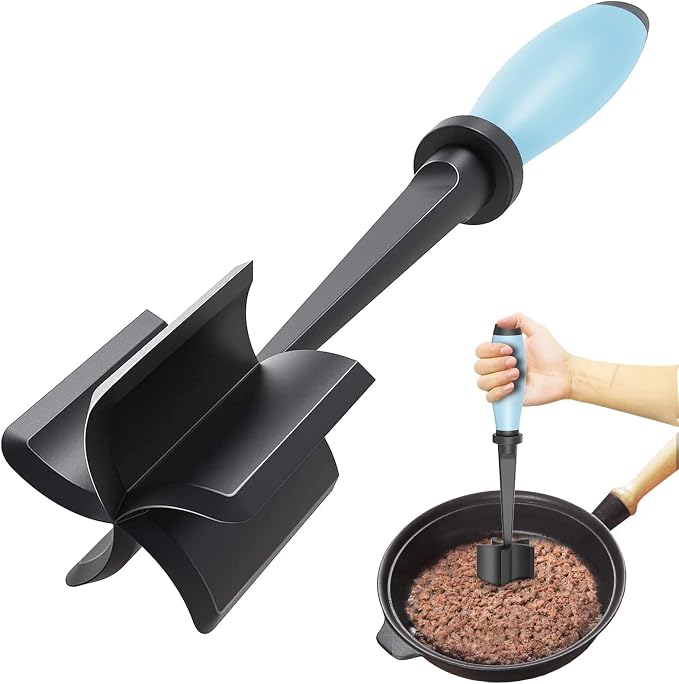 Upgrade Meat Chopper Hamburger Masher Ground Beef Smasher Utensil Mix Tool | Premium Heat Resistant Meat Masher, Nylon Potato Mashers Beef Smasher, Dishwasher Safe Non Stick Mix & Chop Tool Gift-Aqua