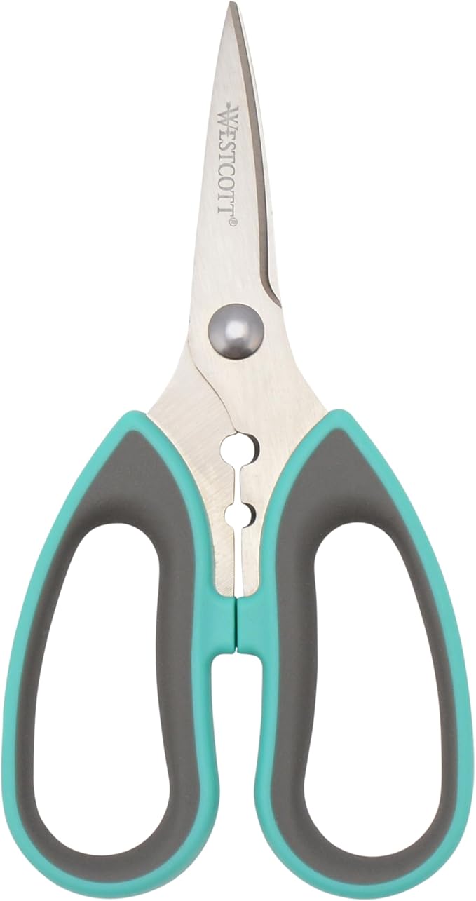 Westcott Titanium-Bonded Soft Handle Kitchen Shears for Herbs, Teal - 6.5-Inch Versatile Kitchen Shears with Precision Cutting Tips and Built-In Herb stripper for Easy Handling and Comfort