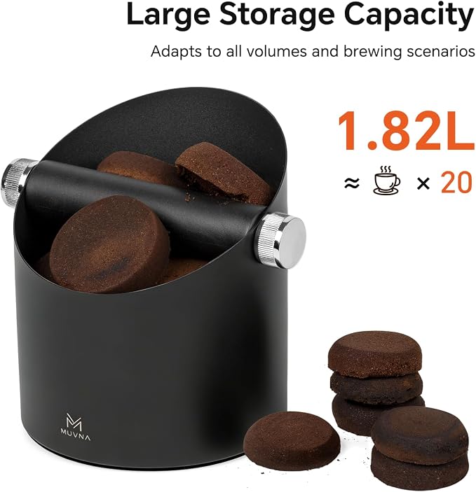 Knock Box Espresso Accessories - 15 Espresso Pucks Steel Espresso Machine Tools for Coffee Ground with Removable Knock Bar, Non-Slip Base, Anti-Splash Coffee Puck Bin for Barista, Black