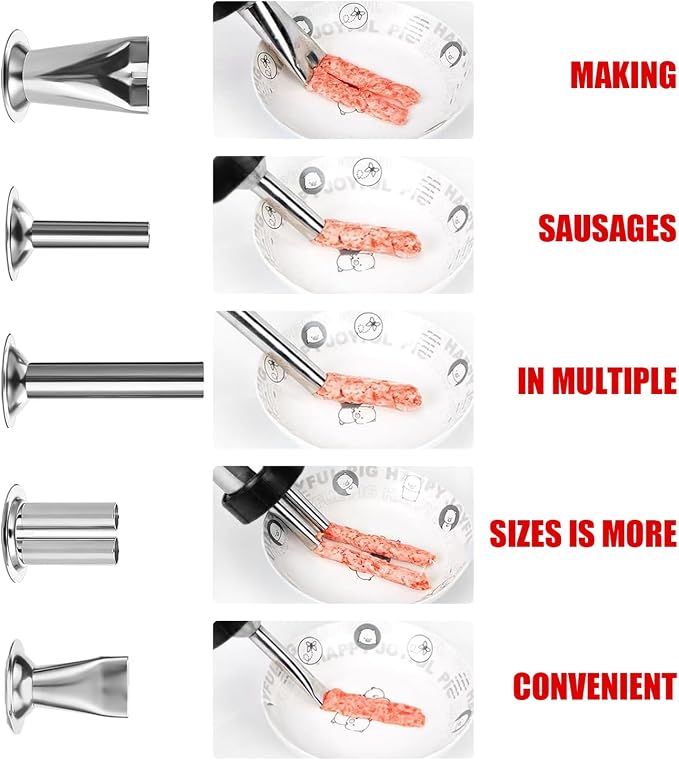 Jerky Gun for Ground Meat, 5 Stainless Nozzles, 1.5LBS | 2 Cleaning Brushes, Jerky Making Kit, Beef Jerky Gun Kits, Stainless Steel Sausage Stuffer Jerky Making Gun