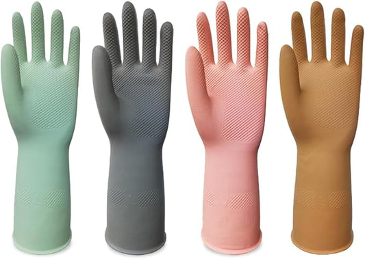 DOSEWART 4 Pairs Rubber Cleaning Gloves, Dishwashing Kitchen Gloves for Washing Dishes Non-Slip Grip Design for Cleaning