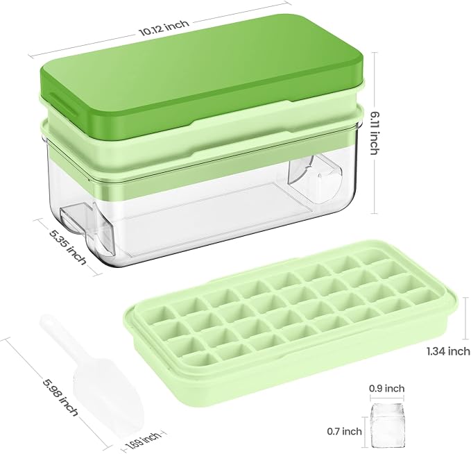 1.0" Ice Cube Trays for Freezer, PHINOX Ice Tray, 2-Tier(32Cubes/Tier)Green