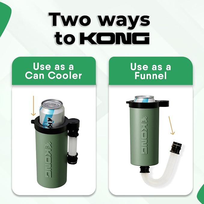 The Kong Skinny Can - Portable Coozie or Bottle Cooler/Cup With Detachable, Expandable, Hose To Funnel Your Drink (Green)