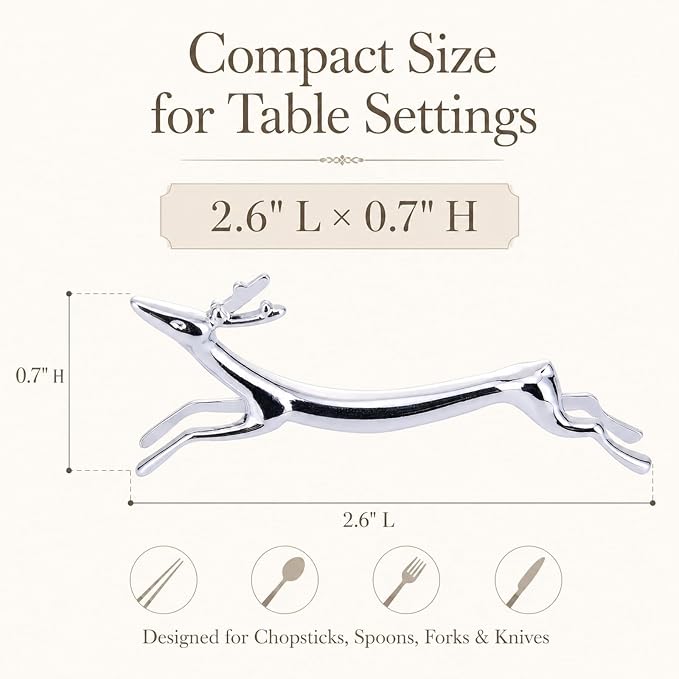 ChezMax Pack of 5 Zinc Alloy Chopsticks Spoon Forks Knives Tableware Rest Set, Silver Deer
