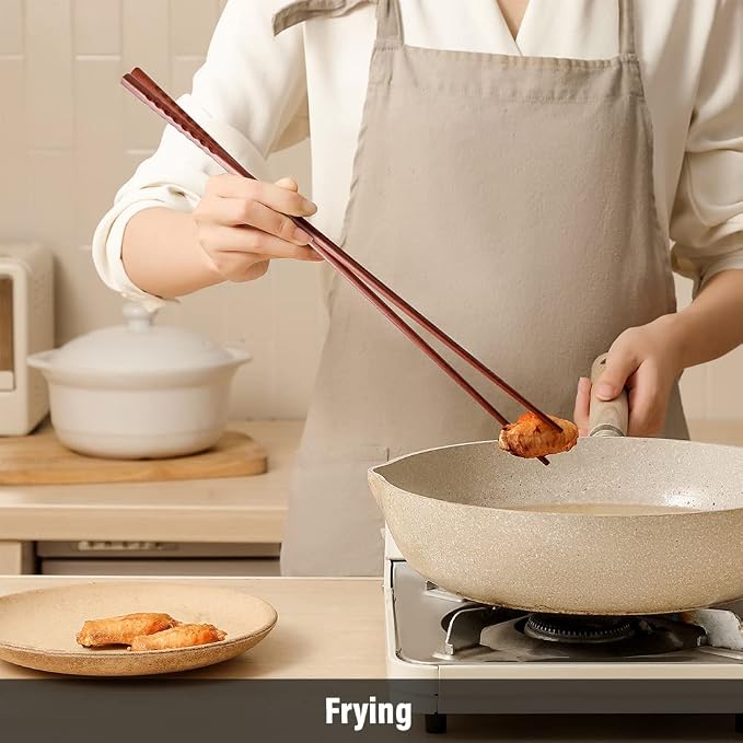 Long Cooking Chopsticks,16.5 Inches Brown Extra Long Wooden Chopsticks Kitchen Frying Chopstick Reusable for Noodles Hotpot, 2 Pairs