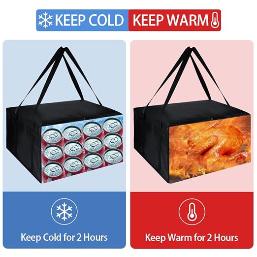 Insulated Pizza Delivery Bag for Carry Hot, 24" x 24" x 14" Insulated Food Delivery Bag, Grocery Cooler Bags for Catering/Doordash, Commercial Food Warmers（Black, 1Pk） | Carrier Warmer for Hot/Cold Food, Insulated Food Delivery Bag, Insulated Grocery C...