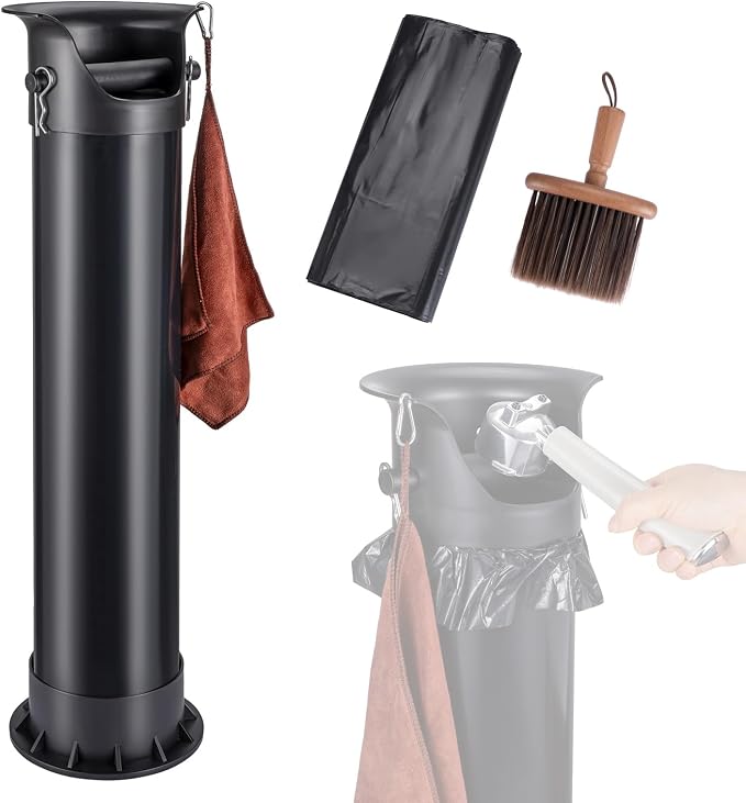 HOMEE 18L Floor Standing Espresso Coffee Knock Box with 25 Garbage Bags | Large Capacity & Detachable, Non-Slip Base, Easy to Clean, Barista Knock Box with Brush & Towel for Home and Commercial Use