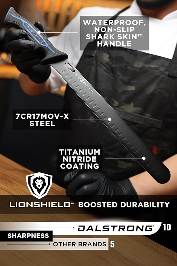 Dalstrong Slicing Knife 12”-Night Shark Series High Carbon Steel-Titanium Coated Blade - Filet Knife for Fish, Cheese, Bread- Polypropylene Handle Professional-w/Sheath-NSF Certified