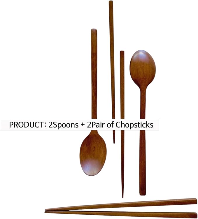Korean Made Natural Lacquer Coated Wooden Chopsticks & Spoon Utensil Flatware Jujube Tree Ottchil Natural Lacquer Gift for Mom (2SET) Stocking Stuffer