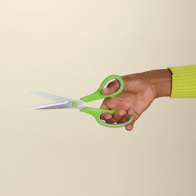 Amazon Basics Multipurpose Stainless Steel Scissors for Office, Crafts, Right/Left Handed, Comfort Grip, PVD Coated, 3-Pack, Multicolor