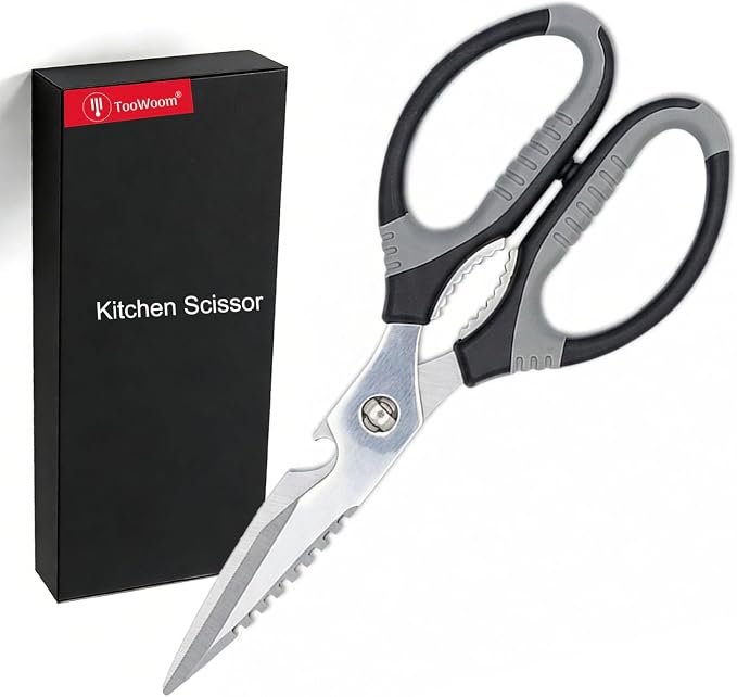 All-Purpose Kitchen Scissors, Heavy Duty Kitchen Shears with Serrated Blade, Detachable Stainless Steel Cooking Scissors for BBQ, Camping, Meat, Seafood, Herbs & Food Prep, Dishwasher Safe