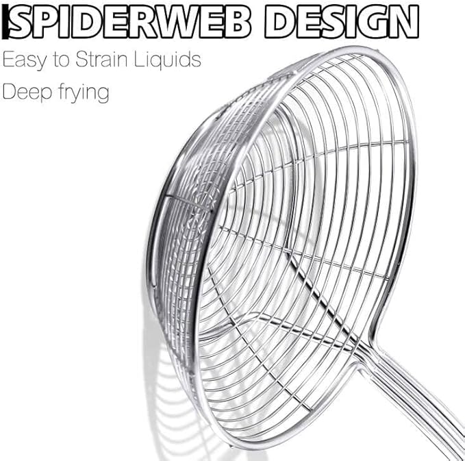 Anaeat Stainless Steel Spider Strainer Skimmer - Solid Kitchen Strainer Ladle with Long Handle for Cooking and Frying, Reinforced Double Coil Slotted Spoons for Pasta, Noodle, Spaghetti (5.5 Inch)