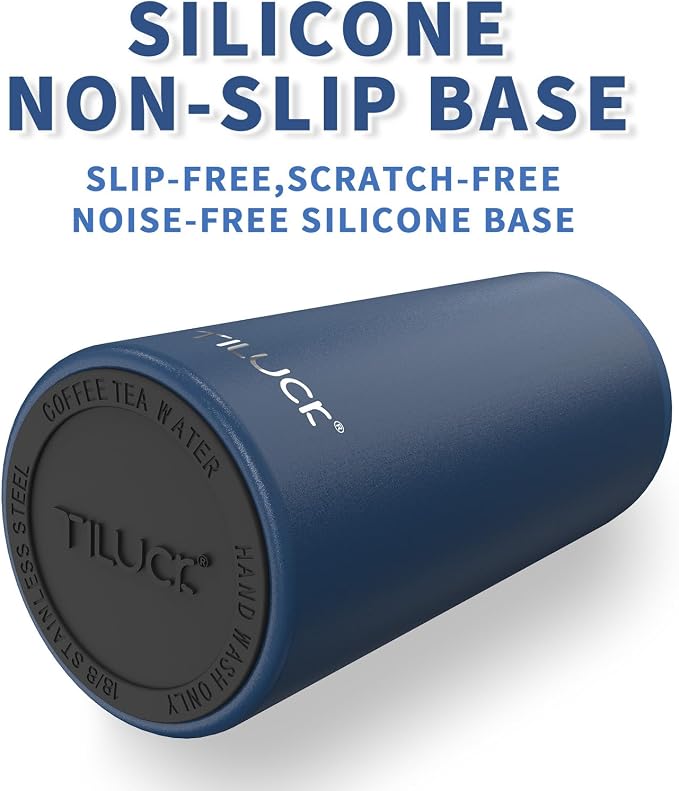 TILUCK Skinny Can Cooler, Stainless Steel Insulated Slim Cans, 12 oz | Beer & Hard Seltzer, Doucle-Walled Stainless Steel Insulated Slim Cans, Slim 12 oz(Frosted Navy)