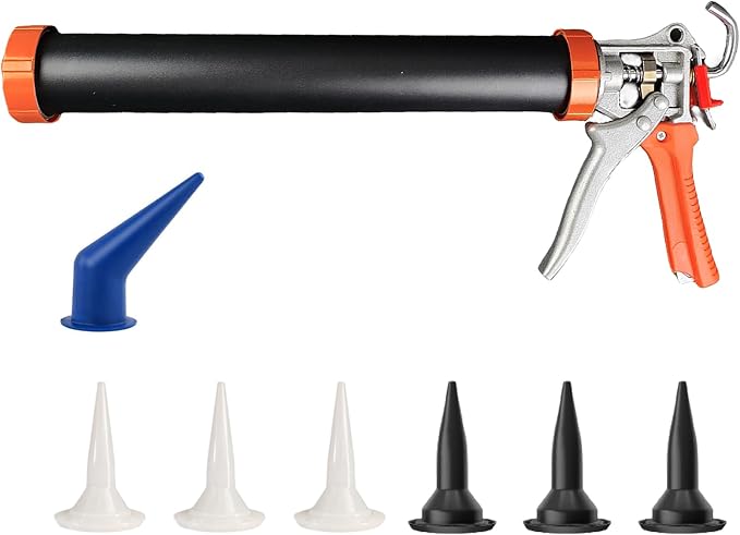 Sausage Tube Caulk Gun,20 oz Sausage Pack/10 oz Cartridge Adhesive Dual-Purpose,18:1 Thrust,15” Aluminum Sealant Hand Caulking Gun With 6 Cone Nozzles and Bent Tip (Black)