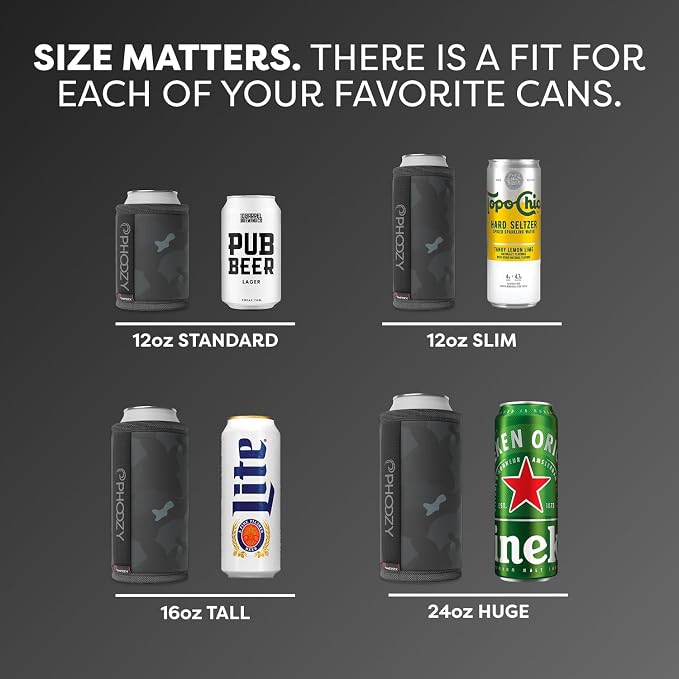 PHOOZY Insulated Can Cooler for 12 oz Cans - Patented Drink Sleeve with NASA-Inspired Technology - Keeps Beer, Soda & Sparkling Water Cold Longer - Lightweight Outdoor Can Holder - Black Camo
