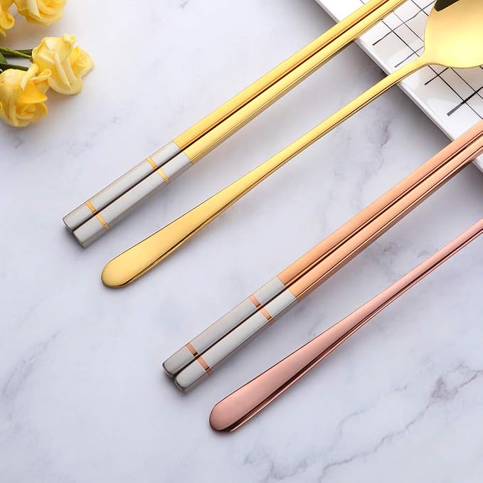 Buyer Star 4 color Square Chopsticks and Spoons Set Metal Stainless Steel Spoons Chopsticks Set