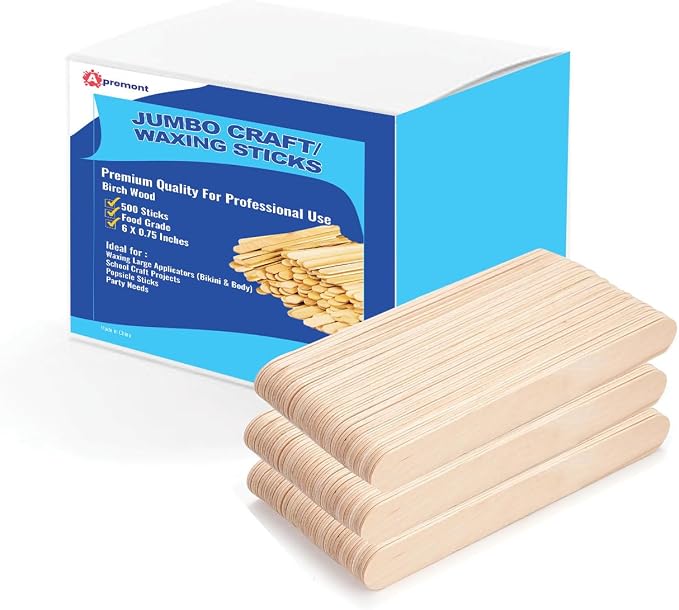 Apremont 500 Piece Large Jumbo Wooden Craft Sticks (6" x 3/4"), Premium Natural Organic Wood for Waxing, Craft Project, Tongue Depressor, Popsicle, Ice Cream Stick,Woodcraft, Paint Stirrer and Art