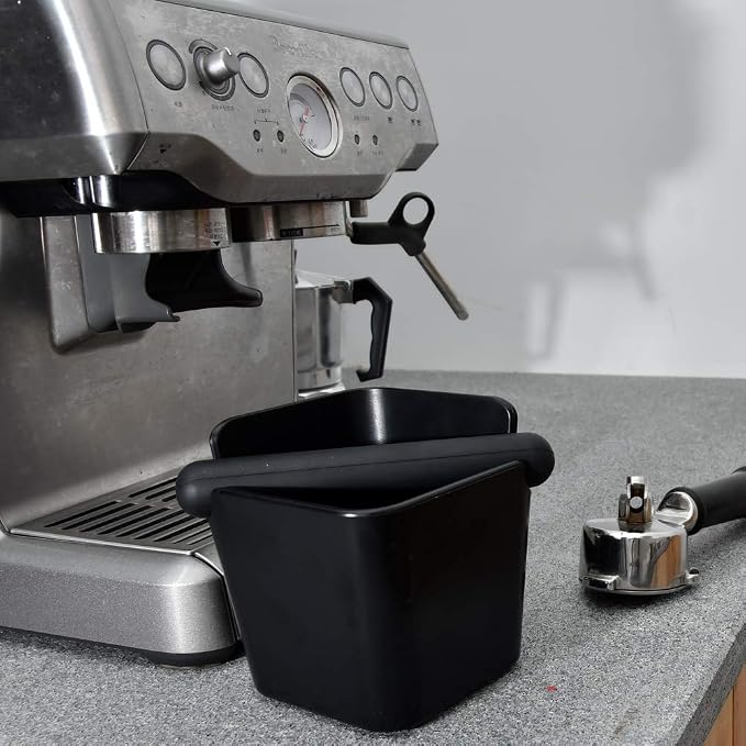 HOMEE Espresso Knock Box 4.8 Inch Shock-Absorbent Durable Barista Style | Square Knock Box With Removable Knock Bar and Non-Slip Base
