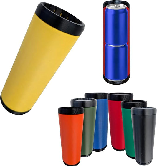 Beerzooka Double Tactical Reload Can Holder, Yellow | Fits 2 Standard 12oz Cans, Made in USA, 3D-Printed Plastic, Black Rim Design, For Camping and Tailgating