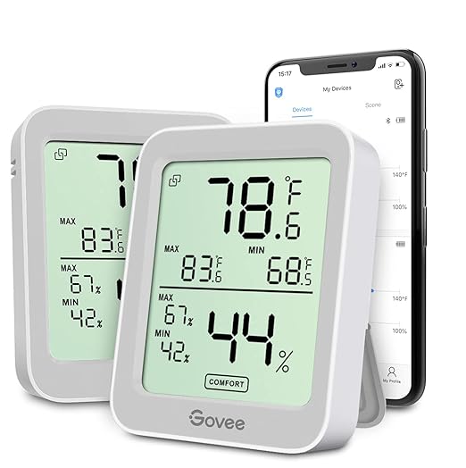 Govee Indoor Hygrometer Thermometer 2Pack H5075 with Bluetooth App Control | Room Temperature Humidity Meter, 164ft Remote Monitor, Smart Alerts, 2 Years Data Storage Export, for Bedroom Wine Cellar