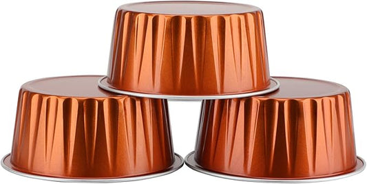 EUSOAR Aluminum Foil Cups, 5oz 50pcs muffin Baking Cups with Lids, 3.34"x2.59"x2.35" 125ml Snacks Desserts Flan, Cupcake Pie Ramekin, Recyclable Catering Party Favor Baking Cups-Caramel