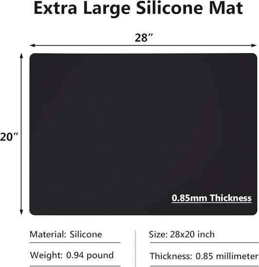 Extra Large Silicone Mats for Countertop, 28" by 20" Multipurpose Mat, Counter Table Protector, Desk Saver Pad, Placemat Nonstick Nonskid Heat-Resistant Pad, Black