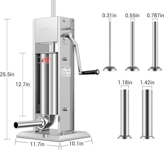 11LBS/5L Manual Sausage Stuffer, Professional Stainless Steel Sausages Maker & Filler Kit with 2 Speed, 5 Stuffing Tubes, Vertical Meat Stuffers for Home Kitchen, Commercial Use