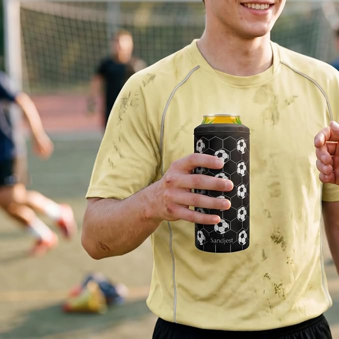 Soccer Stainless Steel Can Cooler 12oz, Insulated Tumbler for Men Brother Buddy Players, Travel Cans Koozie, Sport Gift for Birthday, Christmas