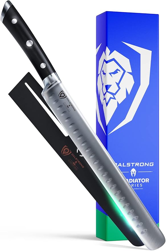 Dalstrong Slicing Carving Knife - 10 inch - Granton Edge - Gladiator Series Elite - Forged High-Carbon German Steel Kitchen Knife Gift- G10 Handle - w/Sheath - NSF Certified