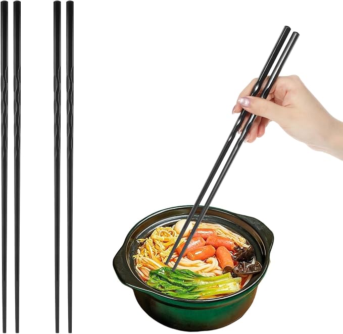 3 Pairs 12.6 Inches (32cm) Long Chopsticks, Black | Cooking Chopsticks Long Reusable Extended Chopstick For Cooking Japanese Chinese Extended Anti-Slip Chopstick For