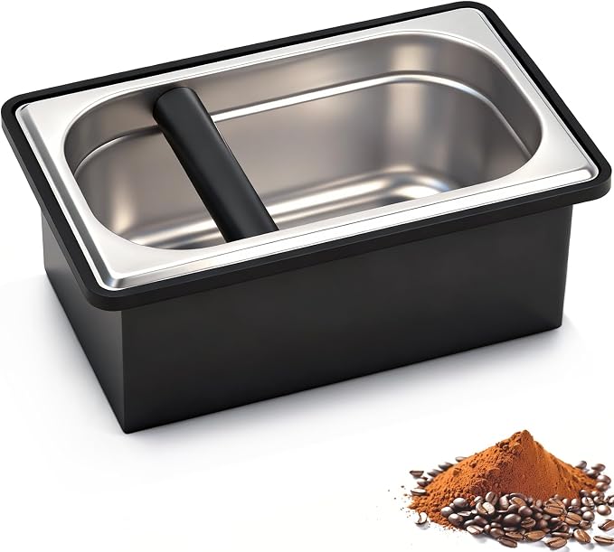 Espresso Knock Box,Large capacity Stainless Steel coffee knock box,espresso grounds knock box Suitable for use in cafés and homes(10.94 x 6.88 x 4.25 inch)