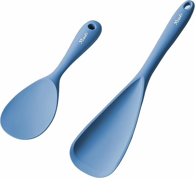 Cooking Spoon and Rice Scooper Set for Nonstick Cookwares, Heat Resistant- Seamless Design, Great for Cooking, Serving, Mixing, Scoop, and Scrape,2 Pack, Starry Blue