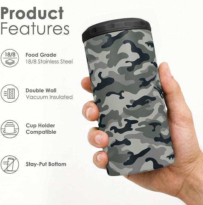 Camouflage Can Cooler 12oz - Travel Mug Cups - Stainless Steel Insulated for Men Dad Grandpa Boyfriend Buddy - Tumbler Cans Koozie, Gift for Christmas, Birthday, Father's Day
