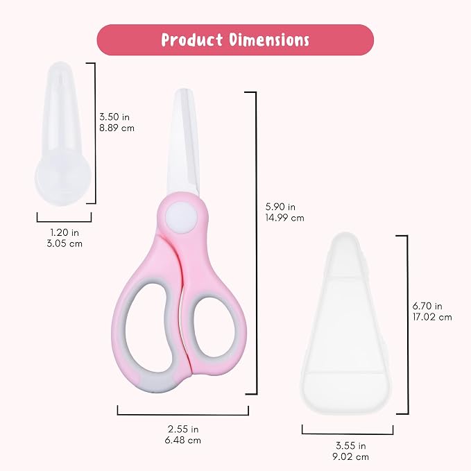 Ceramic Baby Food Scissors - Portable Shears - Healthy Food Cutter with Dust Cover and Storage Case - Cuts Meat, Chicken, Vegetables, Fruits (2-Pack) (Pink - 2 pack)