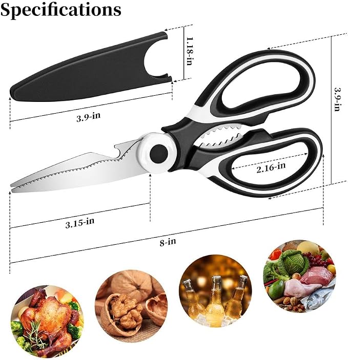 Kitchen Shears - QtoiKce Kitchen Scissors Heavy Duty Stainless Steel Food Shears for Cutting Meat, Fish, Poultry Shears Multipurpose Utility Scissors