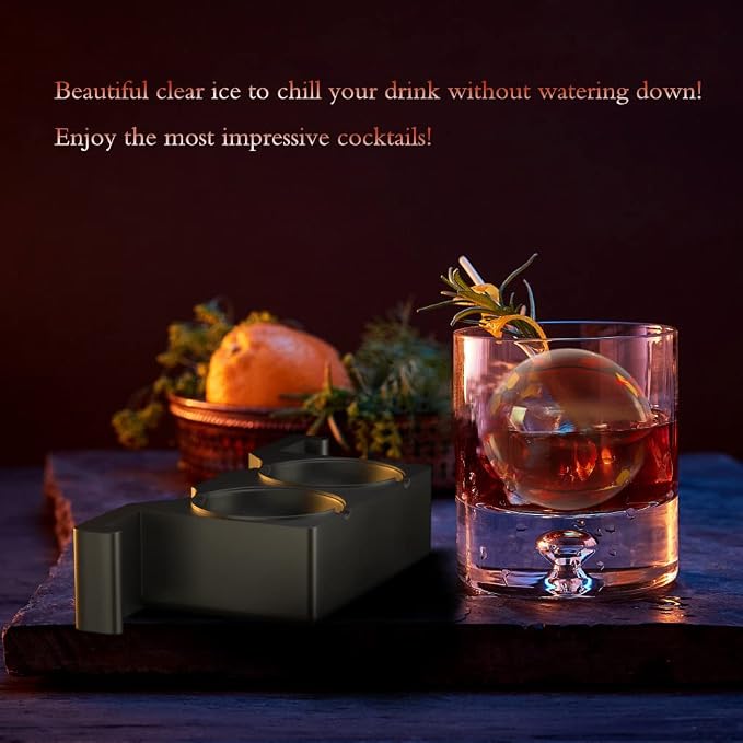 TINANA Clear Ice Ball Maker, 2.5” Crystal Clear Ice Cube Tray Make 2 Large Sphere Ice Balls for Whiskey Cocktails & Bourbon
