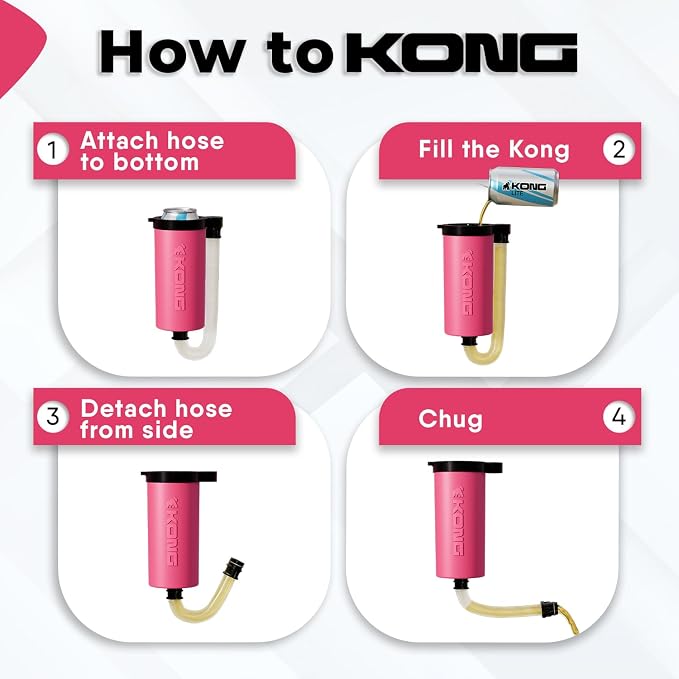 The Kong Skinny Can - Portable Coozie or Bottle Cooler/Cup With Detachable, Expandable, Hose To Funnel Your Drink (Pink)