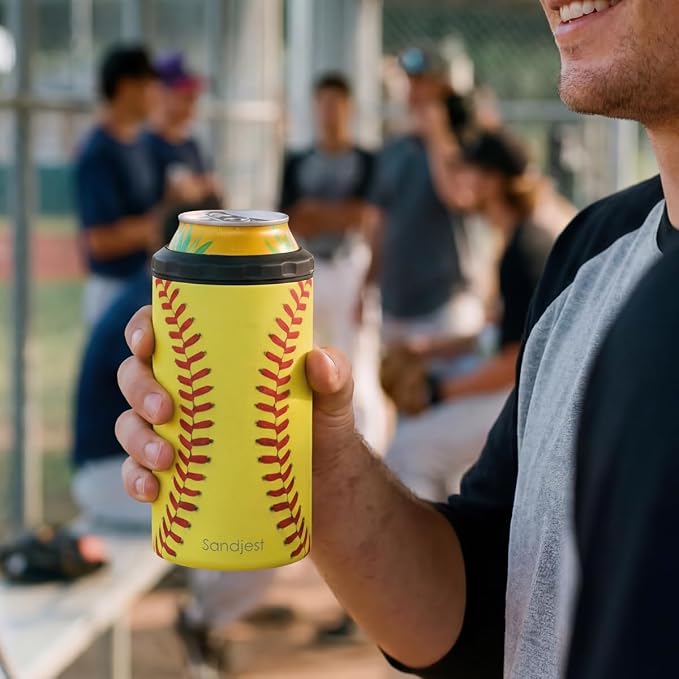 Softball Can Cooler 12oz - Travel Mug Cups - Stainless Steel Insulated for Men Women Players - Tumbler Cans Koozie, Sport Gift for Fan Coach Lovers