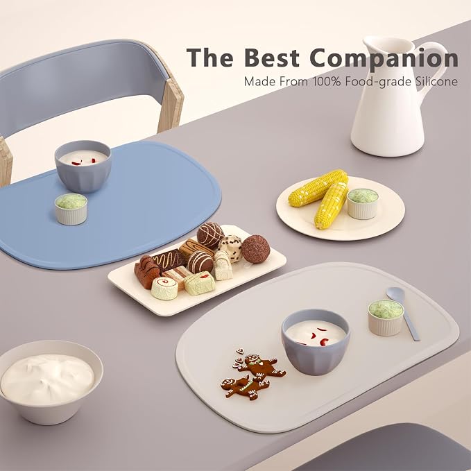 Cuddle Campus Set of 3 Silicone Placemats with Raised Edges for Kids,Toddlers,Babies, Non-Slip Dinning Table Mat, Baby Eating Mat, Food Mat Set 2