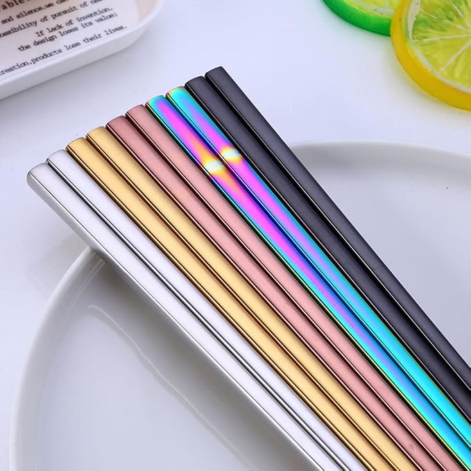 Stainless Steel Chopsticks,Reusable ,Dishwasher Safe , Easy to Use（3 PCS,Rainbow）