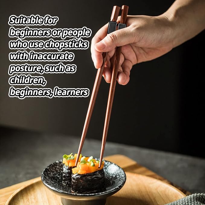 LYART 7 Pairs Reusable Training Chopsticks Beginners for Kids Adults Learners, Japanese Wooden Chopsticks Trainers Helpers Set, Dishwasher Safe, L8.86Inch (2.Tortoiseshell)