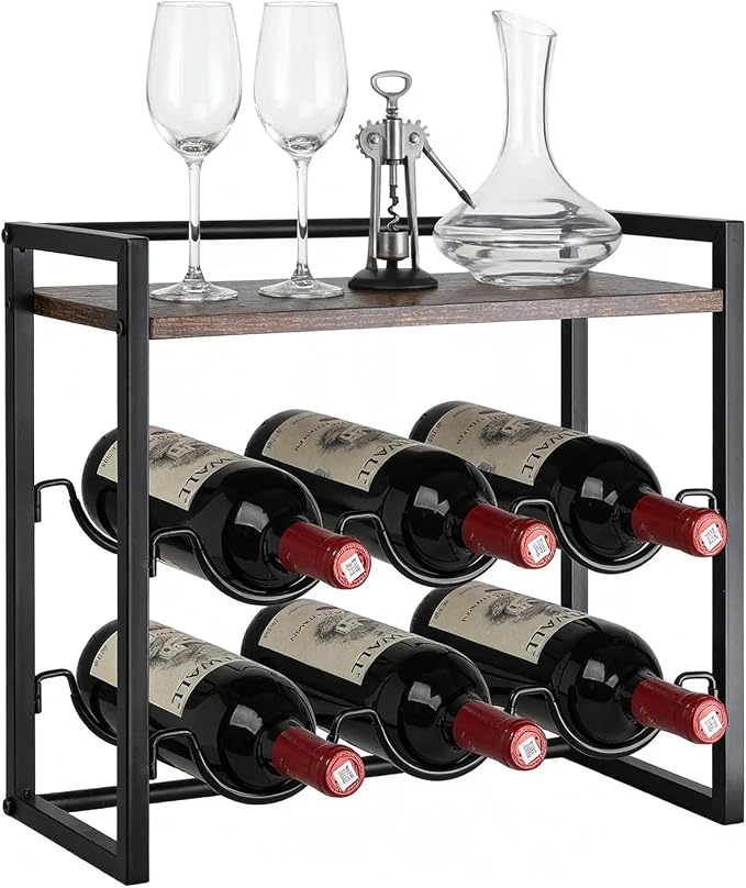 Double-tier wine rack. Tabletop wine rack. It adopts vinyl coating process to prevent scratches. It is an ideal storage rack for red wine and champagne. It is also an excellent gift for wine lovers
