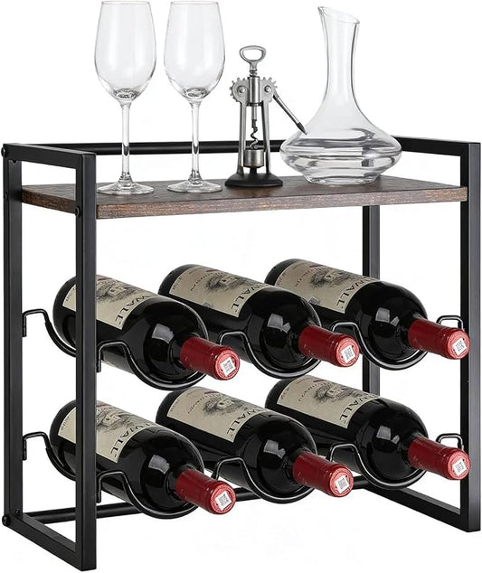 Double-tier wine rack. Tabletop wine rack. It adopts vinyl coating process to prevent scratches. It is an ideal storage rack for red wine and champagne. It is also an excellent gift for wine lovers