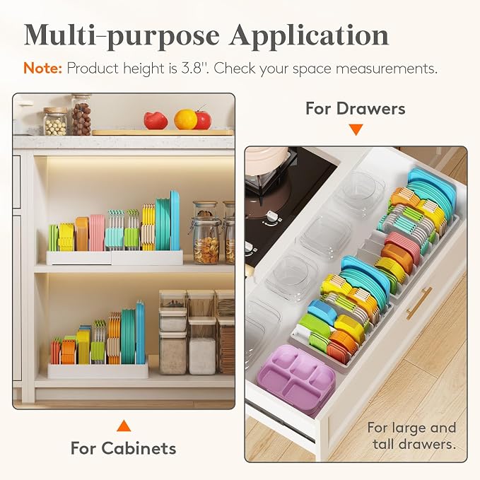 Lifewit Kitchen Cabinet Organizer for Food Contanier Lid with 9 Sections | Expandable Lids Holder with 8 Adjustable Dividers for Pantry Organizers and Storage, Home Organization, Large, 9.8"-17"