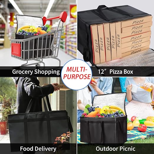 2-Pack Insulated Food Delivery Bag, XXX-Large Cooler Bags, Black | Insulated Grocery Shopping Bags, Food Carrier Catering Bag, Commercial Food Warmer Bag for Delivery Drivers for Hot/Cold Food