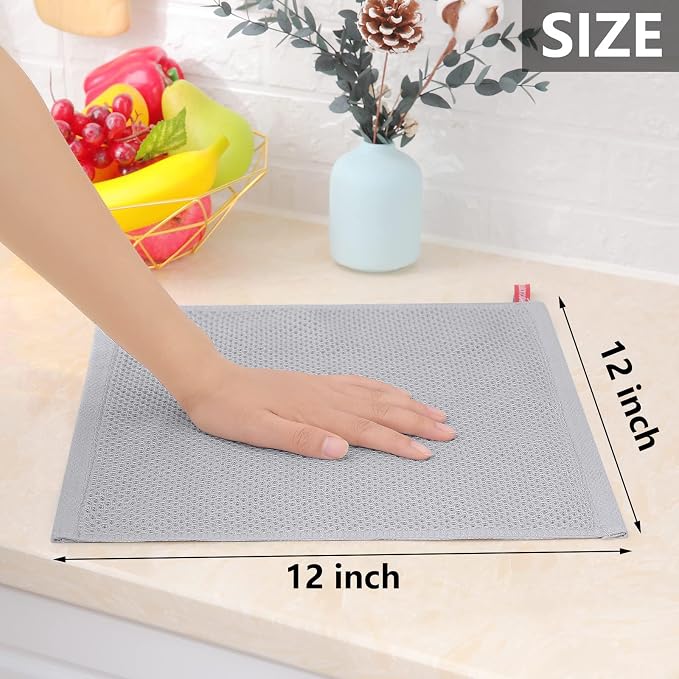 Homaxy 100% Cotton Waffle Weave Kitchen Dish Cloths, 7-Pack, Light Gray | 12 x 12 Inches, Ultra Soft Absorbent Dish Towels, Quick Drying Dish Rags with Hanging Loop