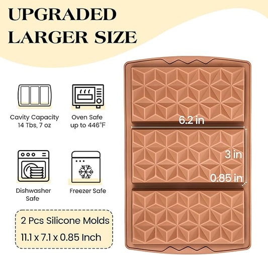 2 Pcs Chocolate Bar Mold Deep Silicone Large Chocolate Molds Break Apart Pyramid Shape Thick Candy Bar Molds